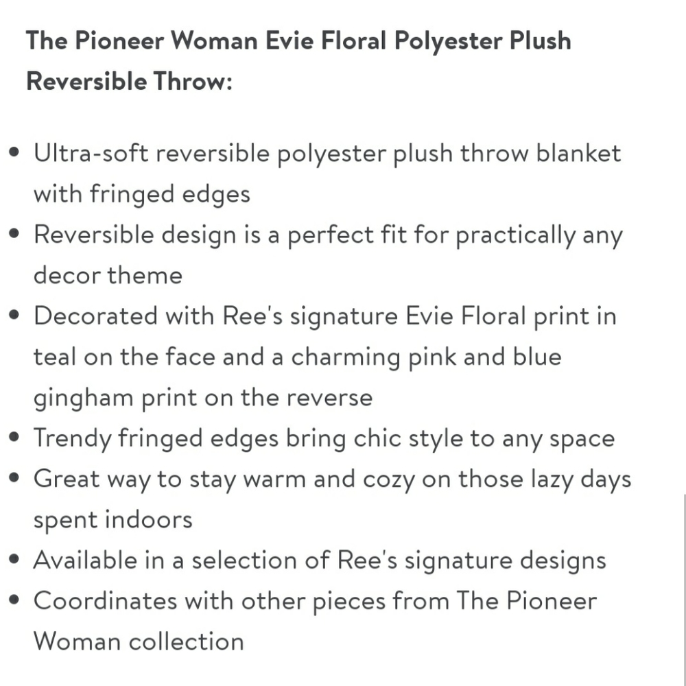 Pioneer Woman Evie Floral Velvet Plush Reversible Throw 50" x 72" NWT Blanket - Picture 4 of 9